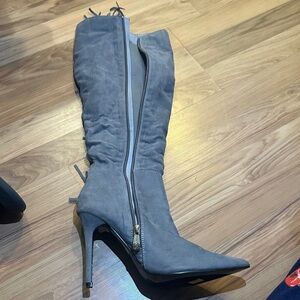 Cape Robbin Grey Suede Pointed-Toe Over-the-Knee Stiletto Boots